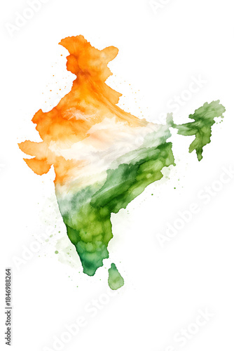 Indian Tricolor Watercolor Map Illustration