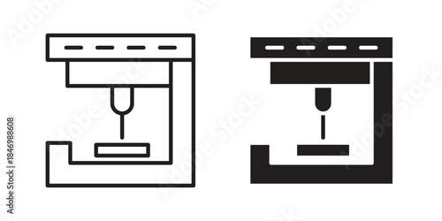 3D printer icon element in flat simple style. Thin stroke editable icons