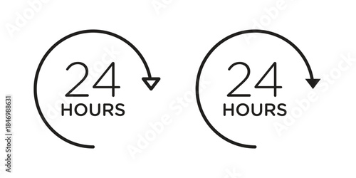 24 hours icon element in flat simple style. Thin stroke editable icons
