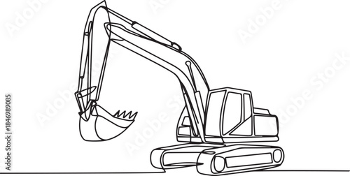 One continuous line drawing of excavator in the site project . one line Art icon drawing
