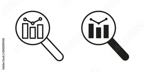 Analysis icon element in flat simple style. Thin stroke editable icons