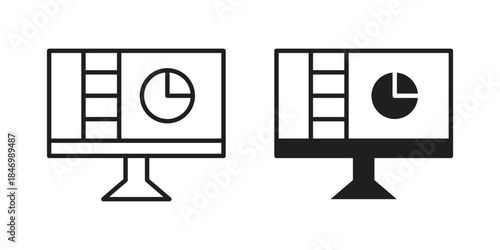 Analytics Monitor icon element in flat simple style. Thin stroke editable icons