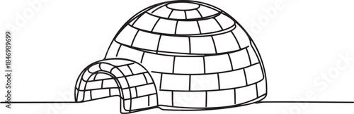 Simple sketch drawing of Igloo Traditional House vector illustration. one line Art icon drawing