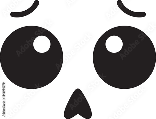Sad pleading eyes emoji face icon black and white simple vector graphic