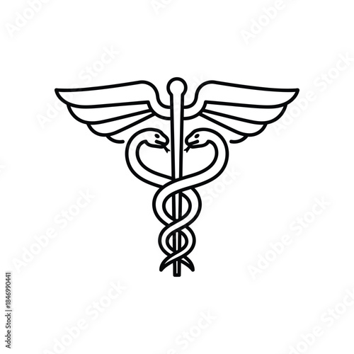 Medical caduceus symbol line art Vector illustration