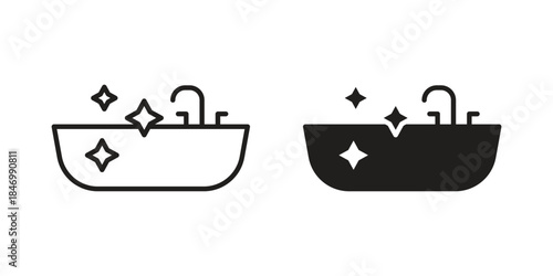 Bathtub cleaning icon element in flat simple style. Thin stroke editable icons
