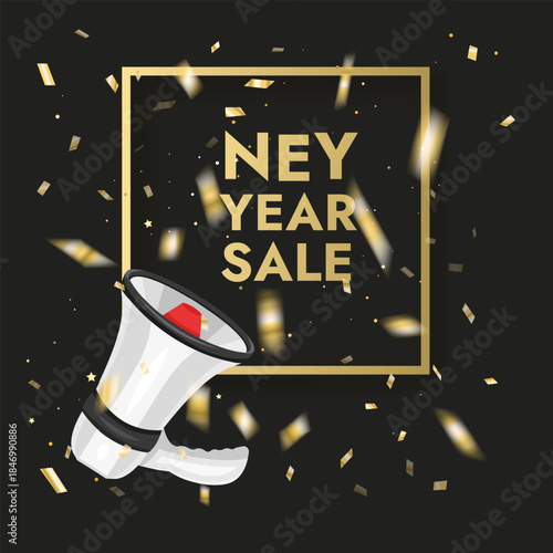 New Year Sale Banner with gold decoration Vector format