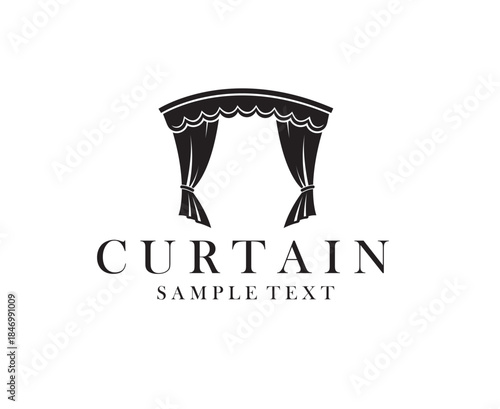 black icon of theatrical scene with curtains isolated on white background