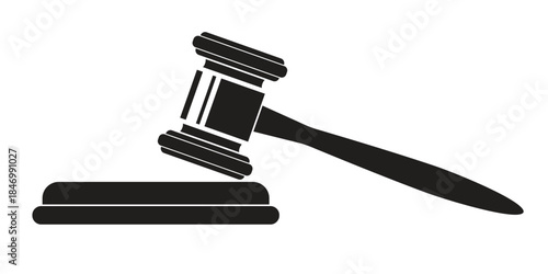 Black shape of a Judge's gavel with stand. Vector illustration isolated on white background