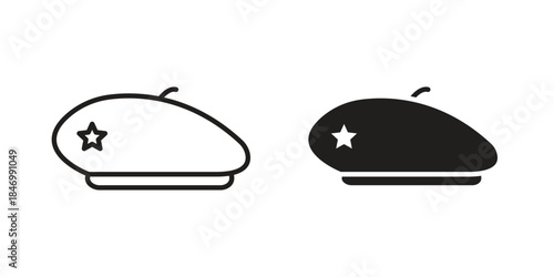 Beret icon element in flat simple style. Thin stroke editable icons