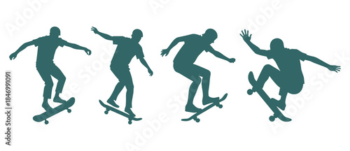 Silhouette skateboarder performing tricks