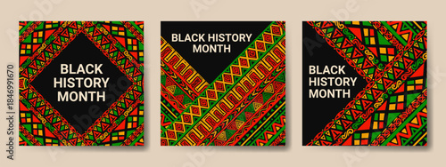 Set of Abstract black history month backgrounds with hand drawn patterns
