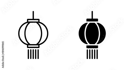 A set of chinese lantern icons illustrating both a line art outline and a solid fill design.