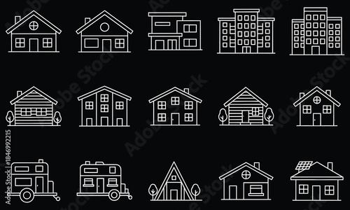 Real Estate & Property Outline Icons Set – House, Home, Building & Architecture Line Vector Pack