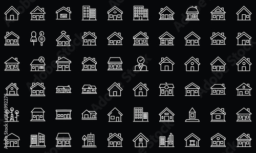 Real Estate & Property Outline Icons Set – House, Home, Building & Architecture Line Vector Pack