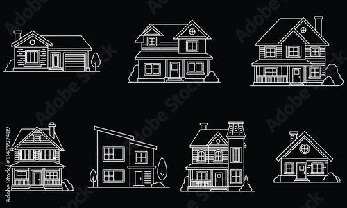 Real Estate & Property Outline Icons Set – House, Home, Building & Architecture Line Vector Pack