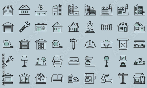 Real Estate & Property Outline Icons Set – House, Home, Building & Architecture Line Vector Pack