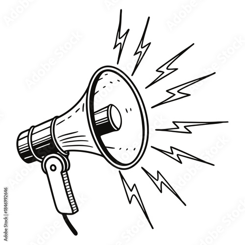 Set of Hand-Drawn Megaphone Illustrations with Dynamic Lightning Bolts