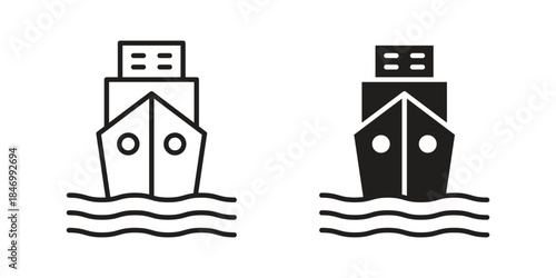 Cargo Ship icon element in flat simple style. Thin stroke editable icons