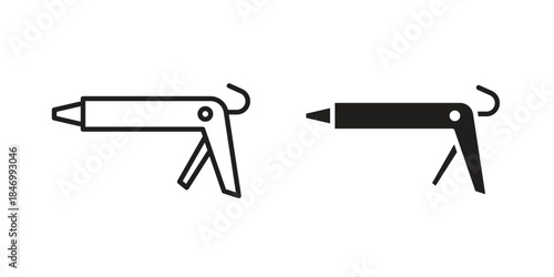 Caulk gun icon element in flat simple style. Thin stroke editable icons