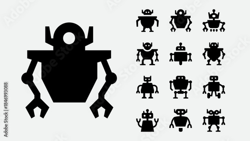 Industrial Machine Robot Line Icons