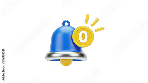 3D Notification Bell with Zero Count on White Background