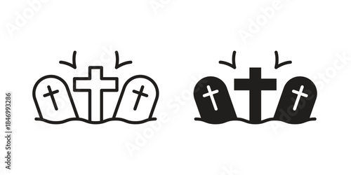 Cemetery icon element in flat simple style. Thin stroke editable icons