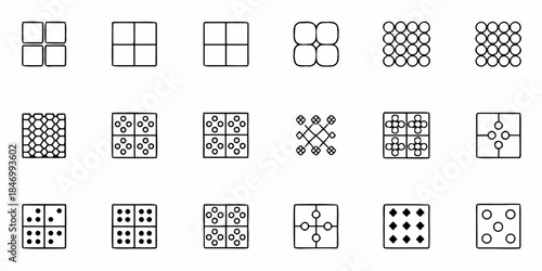 Matrix and grid diagram icons: network, data structure, abstract patterns