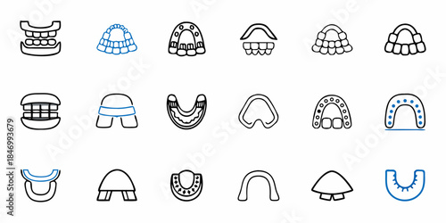 Orthodontic equipment icons: braces, retainers, expanders, aligners