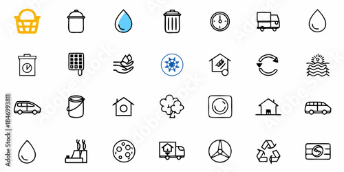Icons signifying resource efficiency, optimization, and smart usage on white background