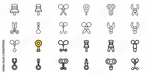 Set of vector icons representing retractors and clamps for medical and surgical use