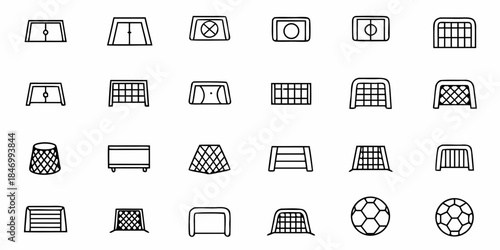 Icons of different types of soccer goals, including a full-size net for sports