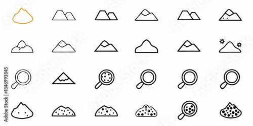 Icons illustrating types of soil and sand, with a sample cross-section for science