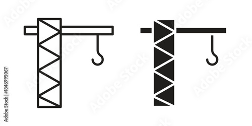 Construction crane icon element in flat simple style. Thin stroke editable icons