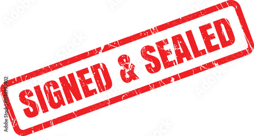 This red grunge rubber stamp on a pure white surface officially confirms something has been signed and sealed