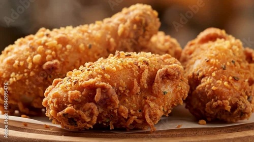 Crispy golden fried chicken pieces, a delicious and savory comfort food treat.