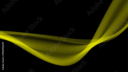 Abstract yellow flowing wave on black background with smooth luminous curves creating high contrast modern motion design for technology concepts creative layouts and bold visual branding