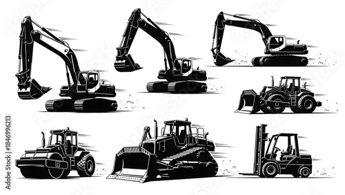 Heavy machinery at work on a construction site at night