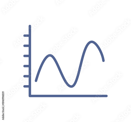 Line chart icon with fluctuating curve, data trend visualization, analytics monitoring, performance changes, statistics tracking and business insight line flat vector illustration.