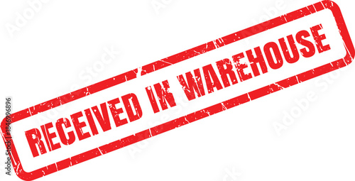 A textured red rubber stamp mark on a pristine white background denotes an item received in a warehouse