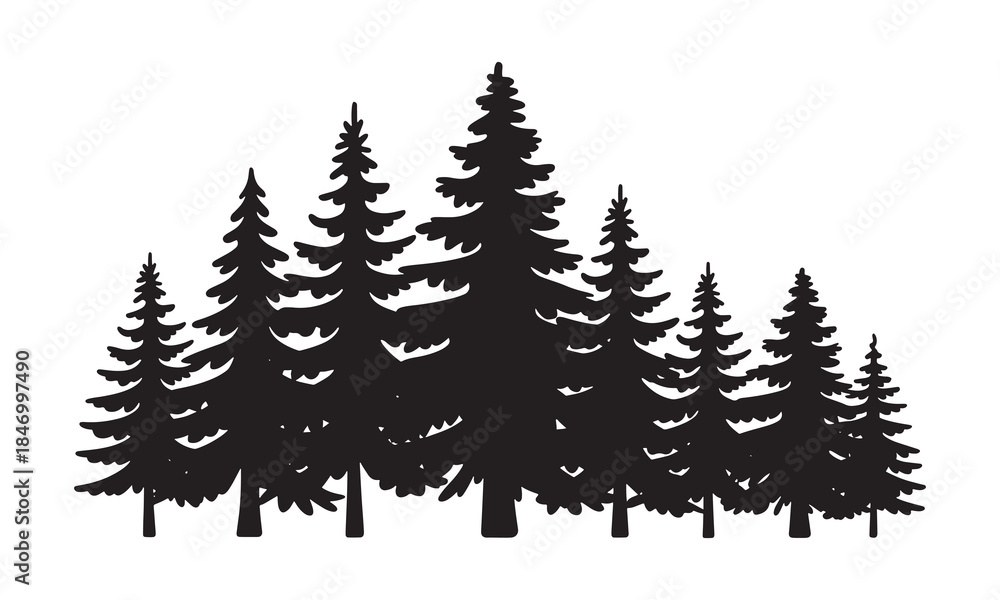 Fototapeta premium Ten simple black silhouette Christmas trees festive holiday icons