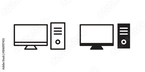 Desktop computer icon element in flat simple style. Thin stroke editable icons