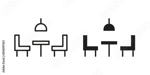 Dining table icon element in flat simple style. Thin stroke editable icons