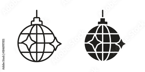 Disco ball icon element in flat simple style. Thin stroke editable icons