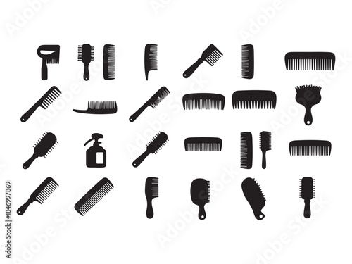 Collection of various combs and hair care tools