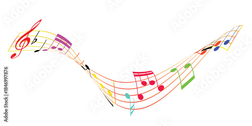 Music notes wave isolated, musical notes background. Musical note wave. Music notes melody on white background. 