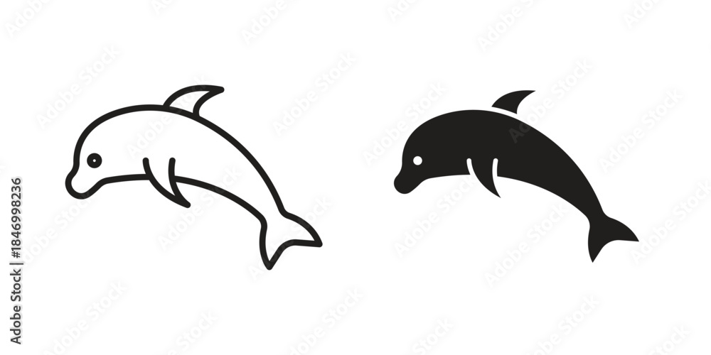 Fototapeta premium Dolphin icon element in flat simple style. Thin stroke editable icons