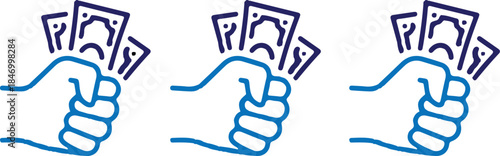 hand cash bule line money payment icons set vector three set illustration design