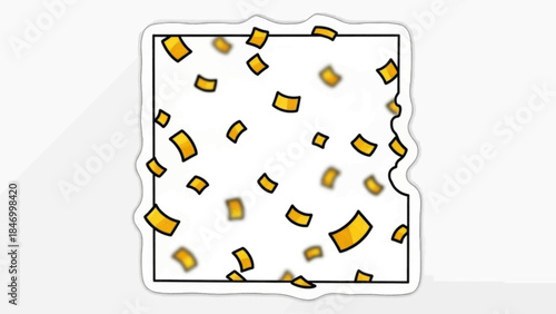 Scattered paper clippings on white background