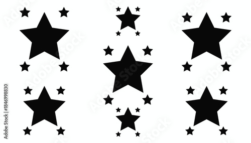 Black star shapes on a white background for design and decoration.